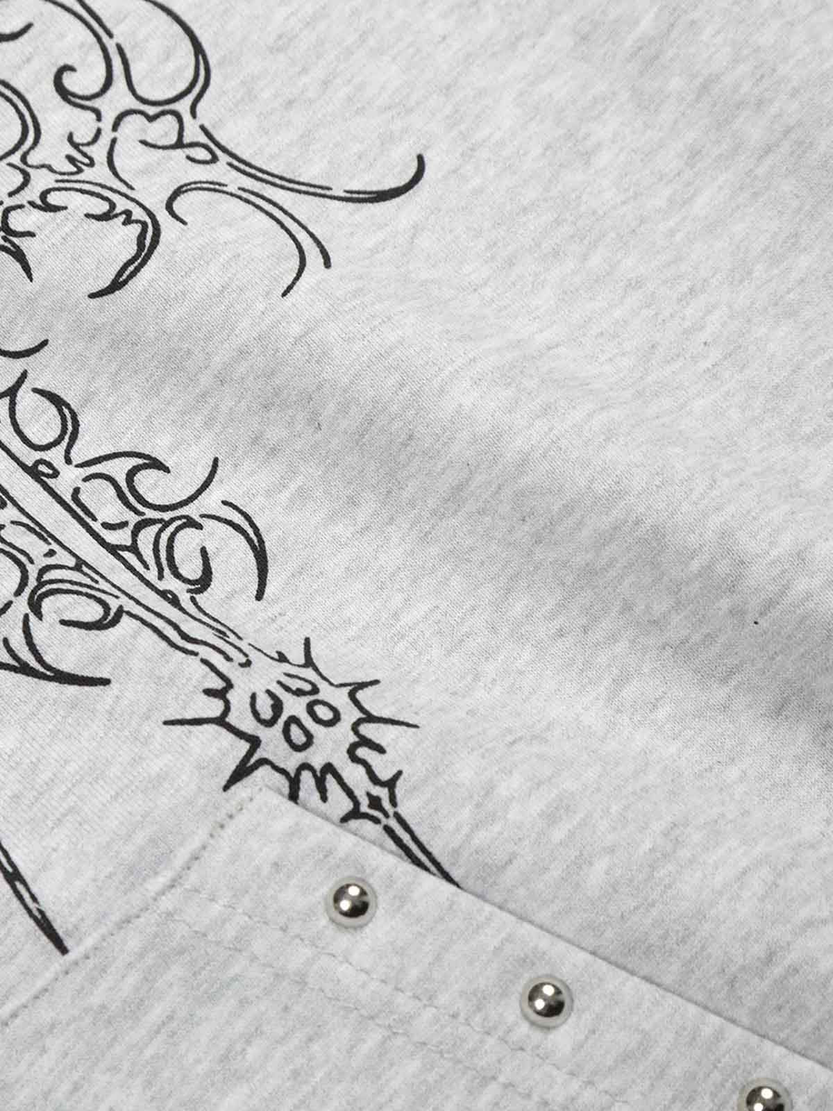 Embroidered Graphic Studded Hoodie and  Wide Leg Sweatpants Set