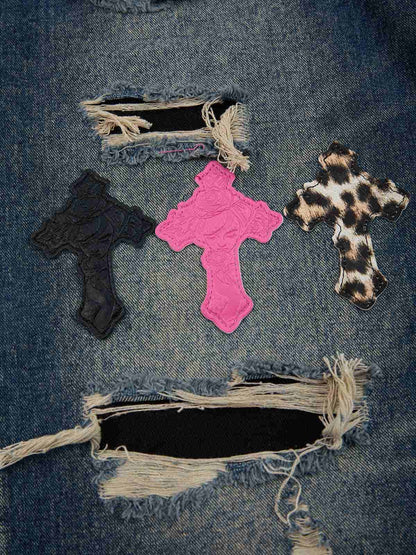 Supermade Retro Distressed Print Heavyweight Canvas Baggy Pants 