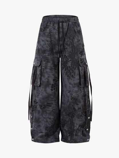 Camouflage Cargo Culottes with Adjustable Drawstring and Side Slits 