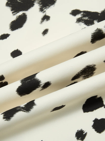 Cotton Blend Cow Print Wide Leg Trousers with Lace Trim?