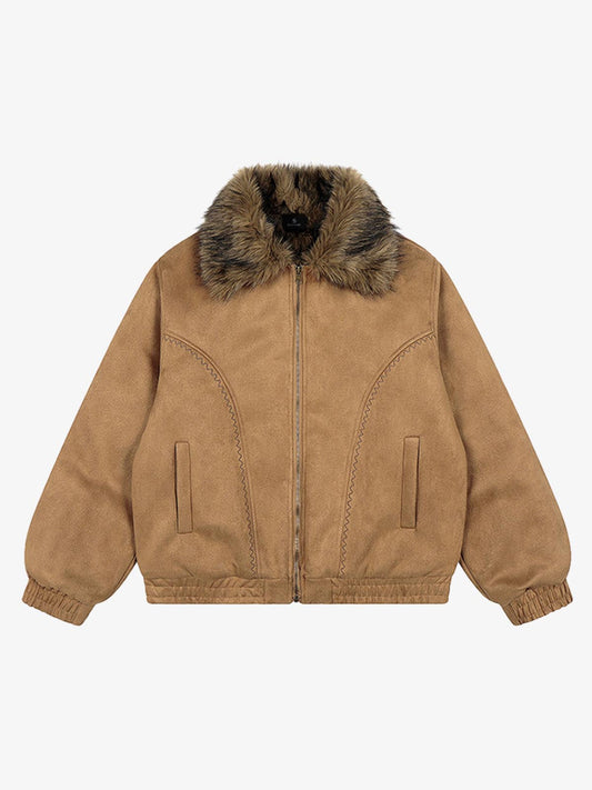 Vintage Distressed Deconstructed Faux Fur Collar Jacket 