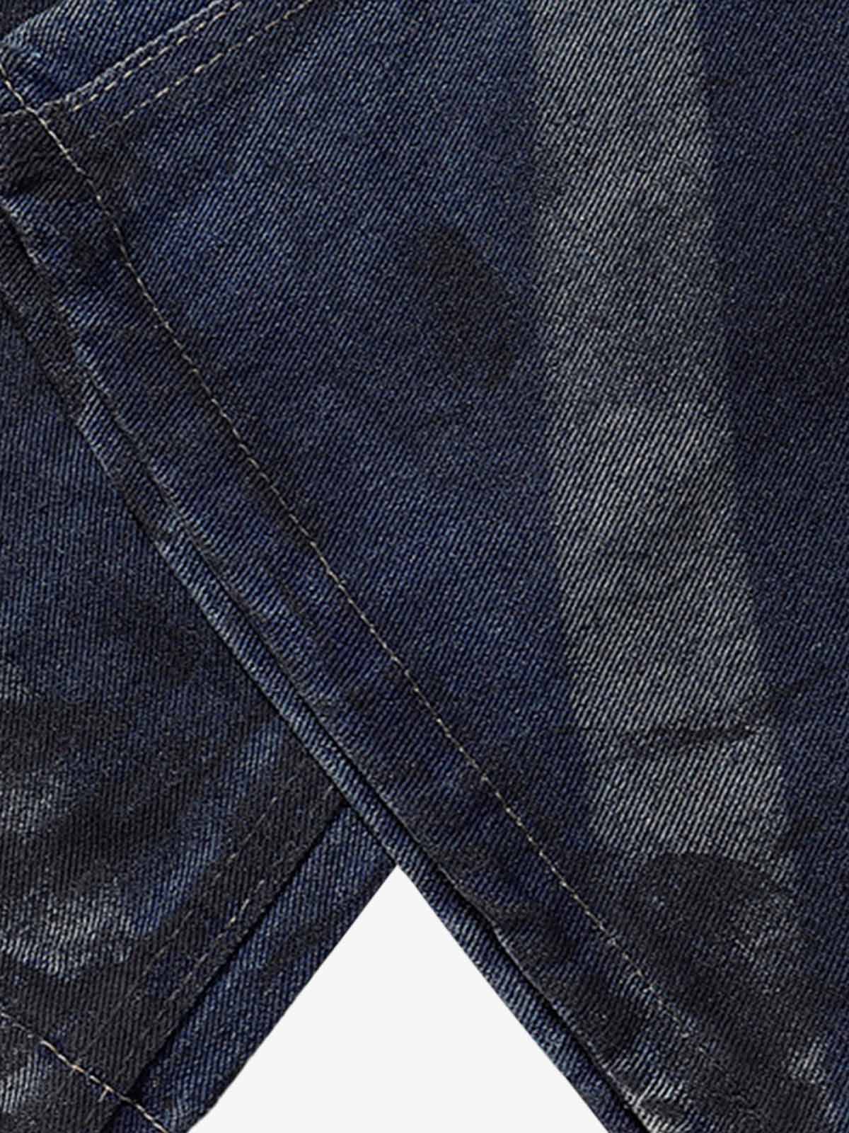 Distressed Wide-Leg Jeans with Tie-Dye Effect for Trendy Looks 