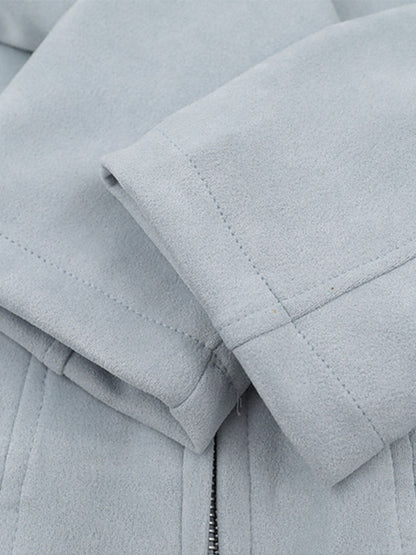 Suede Fur Hooded Slim Fit Jacket