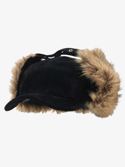 Faux Fur Lined Brown Suede Winter Hat with Ear Flaps?
