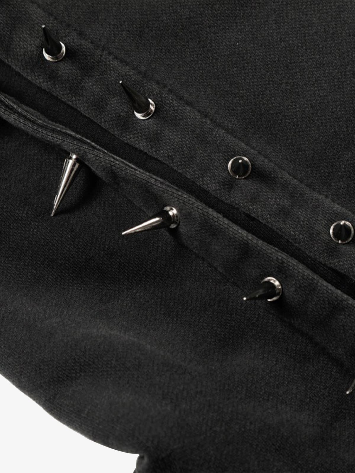 Cotton Blend Punk Style Hooded Zip-Up Sweatshirt with Studs and Pockets?