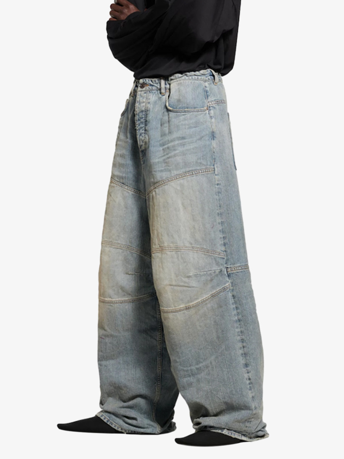 Wide-Leg Denim Trousers with Unique Tie Detail for Fashionable Comfort 