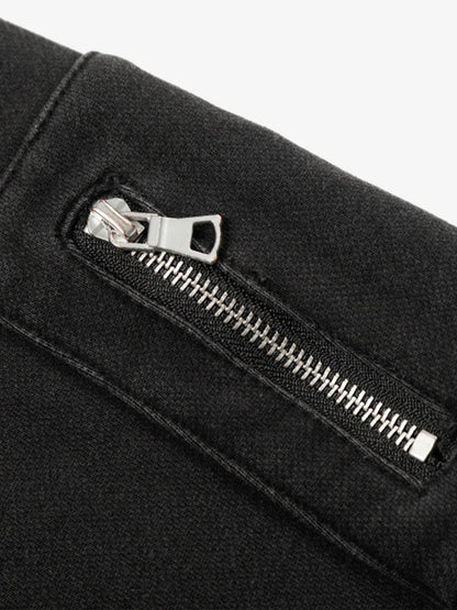 Cotton Blend Punk Style Hooded Zip-Up Sweatshirt with Studs and Pockets?