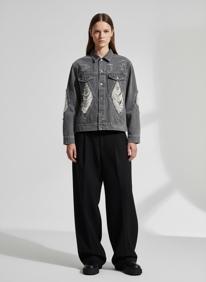 Retro Washed Distressed Denim Jacket