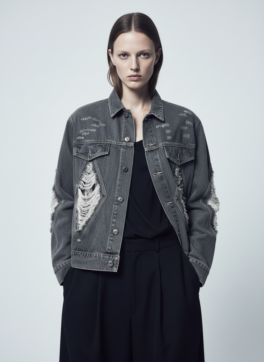 Retro Washed Distressed Denim Jacket