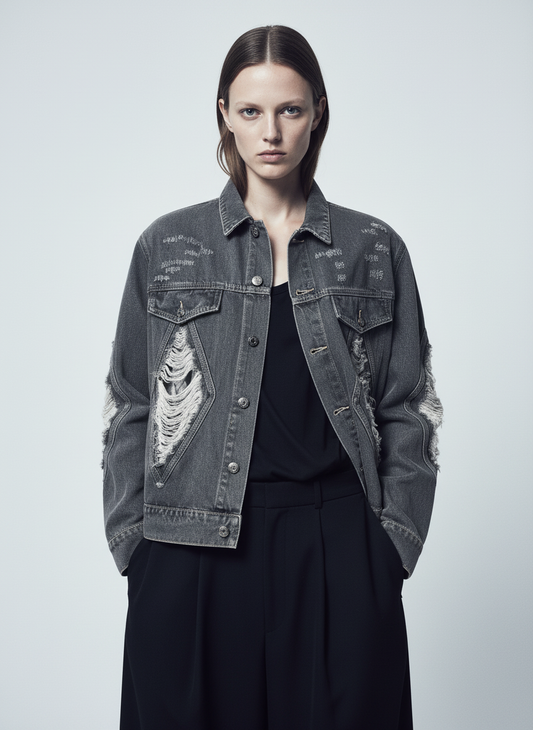 Retro Washed Distressed Denim Jacket