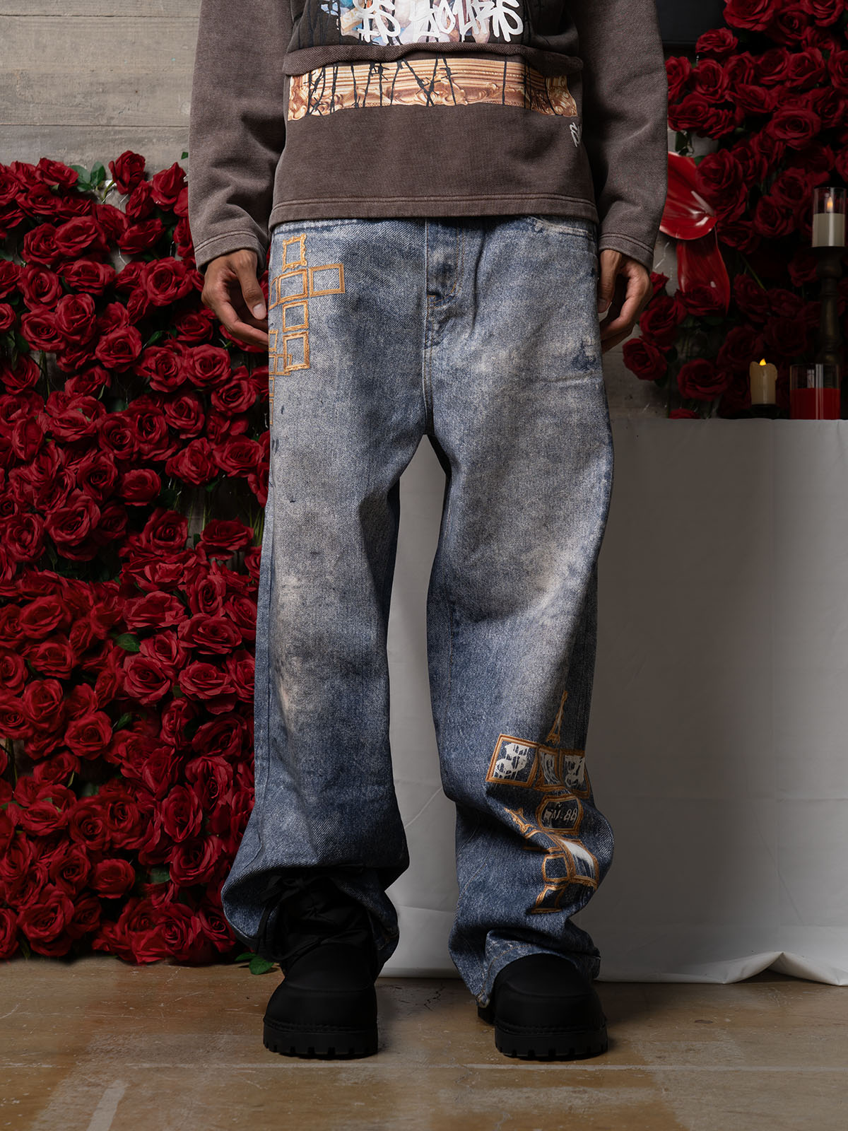 Frame cross print jeans 