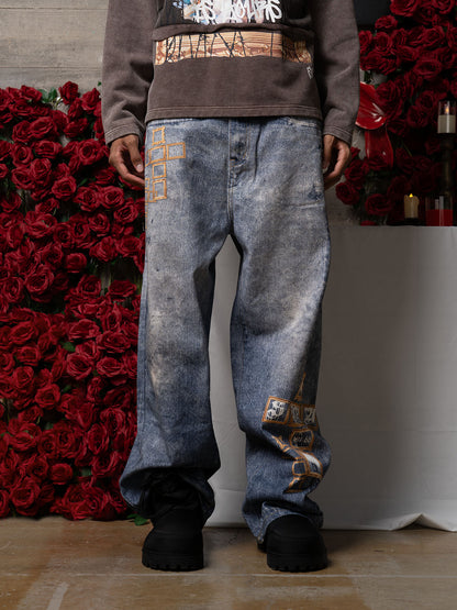 Frame cross print jeans 