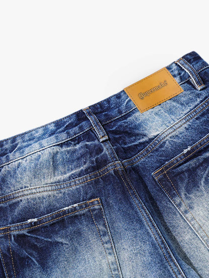 Washed Distressed Wrinkled Dyed Jeans 