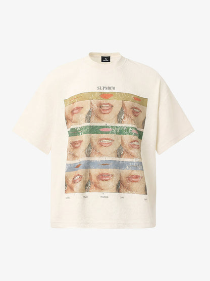 Cotton Oversized T-Shirt with Artistic Face Print and Bold Graphic Design 