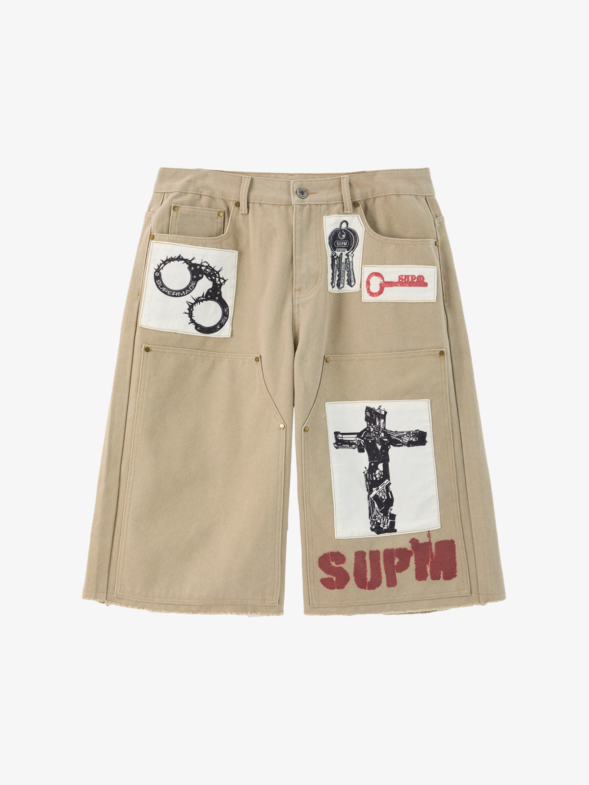 Supermade Multi-Element Appliqu¨¦ Patchwork Denim Suit?