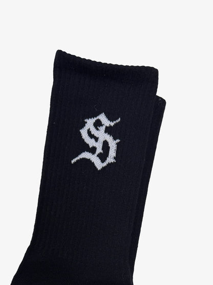 Stylish Black Crew Socks with Unique Logo Design for Everyday Wear 