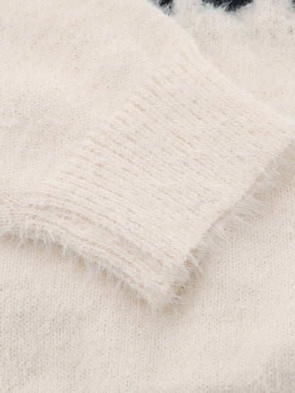 Letter Embroidery Round Neck Casual Sweater 