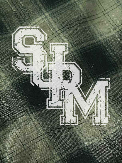 Plaid Applique Printed Short Sleeve Shirt - 2463 