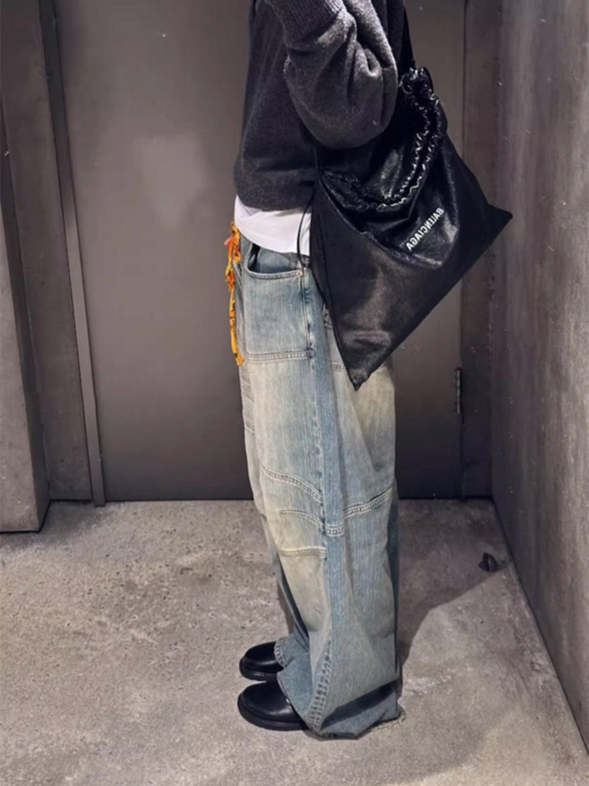 Wide-Leg Denim Trousers with Unique Tie Detail for Fashionable Comfort 