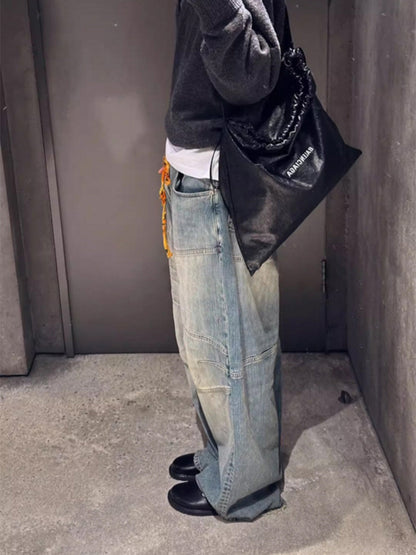 Wide-Leg Denim Trousers with Unique Tie Detail for Fashionable Comfort 