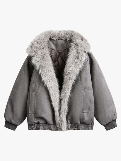 Faux Fur Trimmed Hooded Bomber Jacket for Winter Warmth 