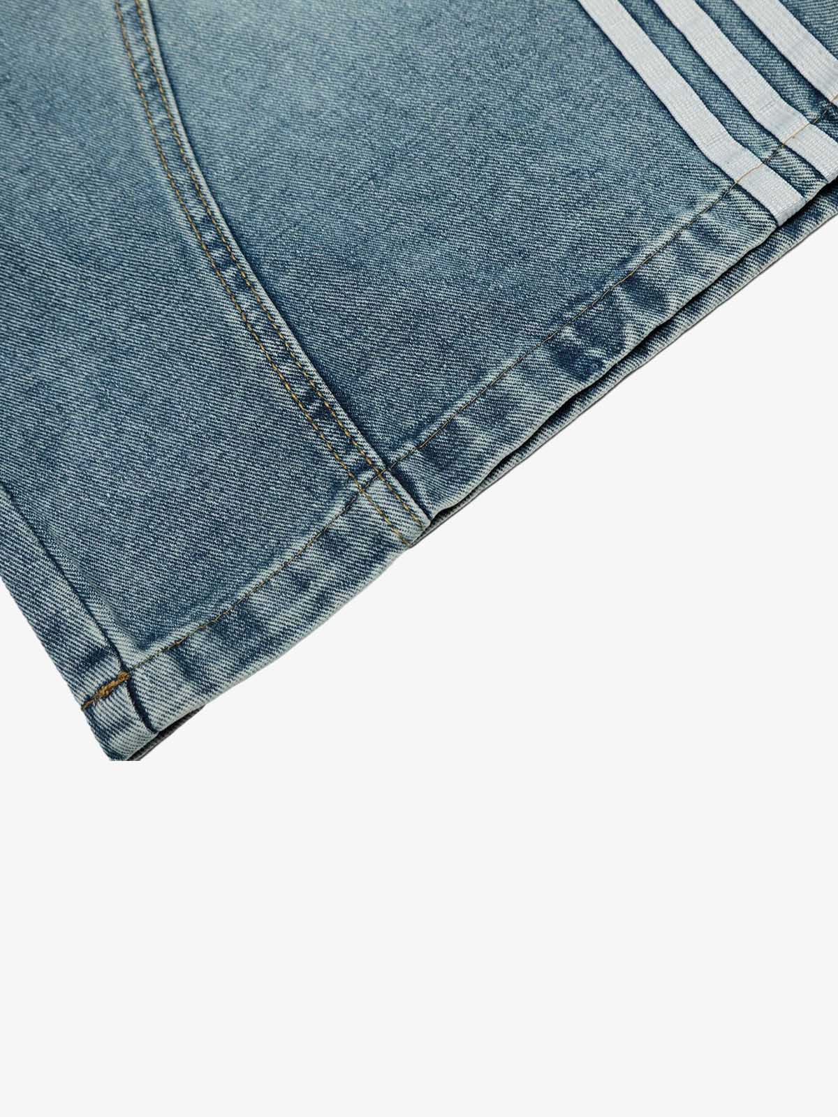 Denim Wide-Leg Biker Shorts with Striped Panel Design?