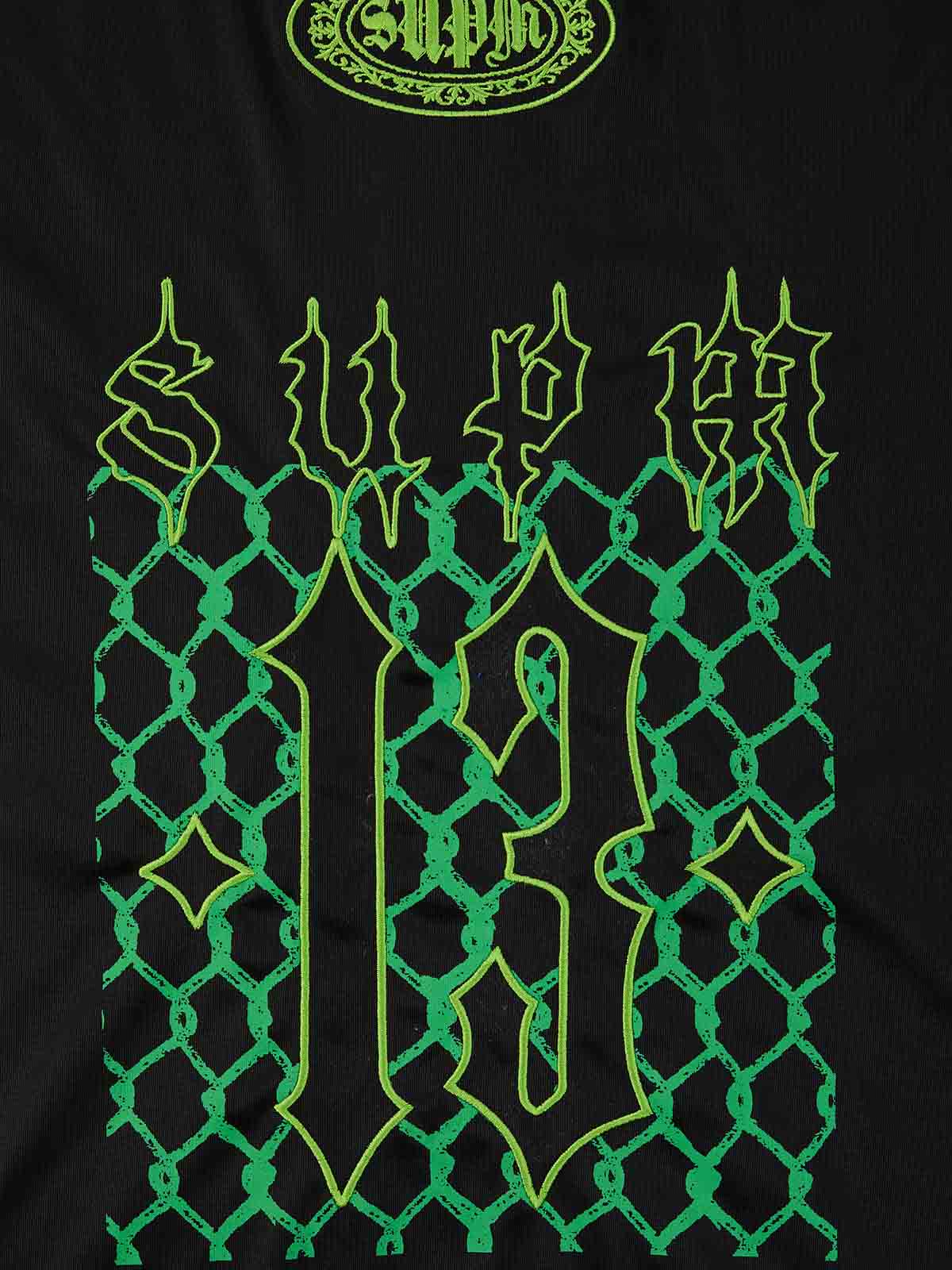 Supermade Color-Blocked V-Neck Embroidered Jersey Short-Sleeved?