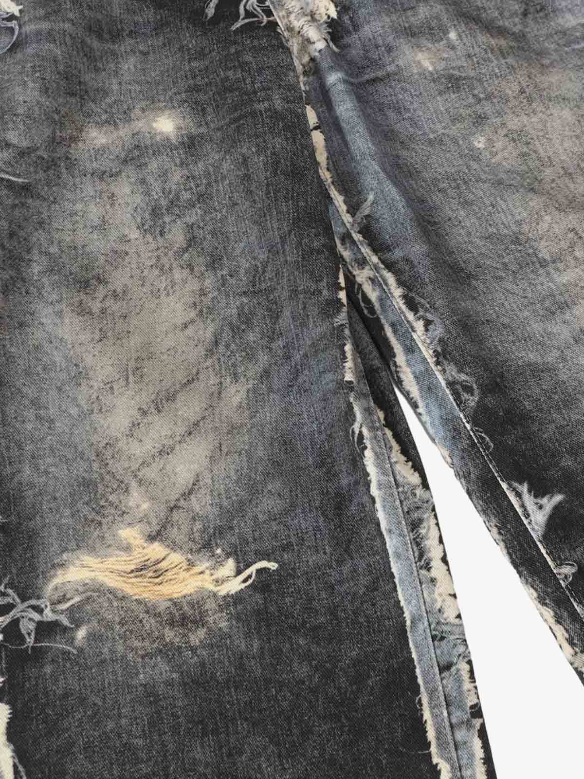 Distressed Denim Wide Leg Pants with Ripped Details and Faded Wash 