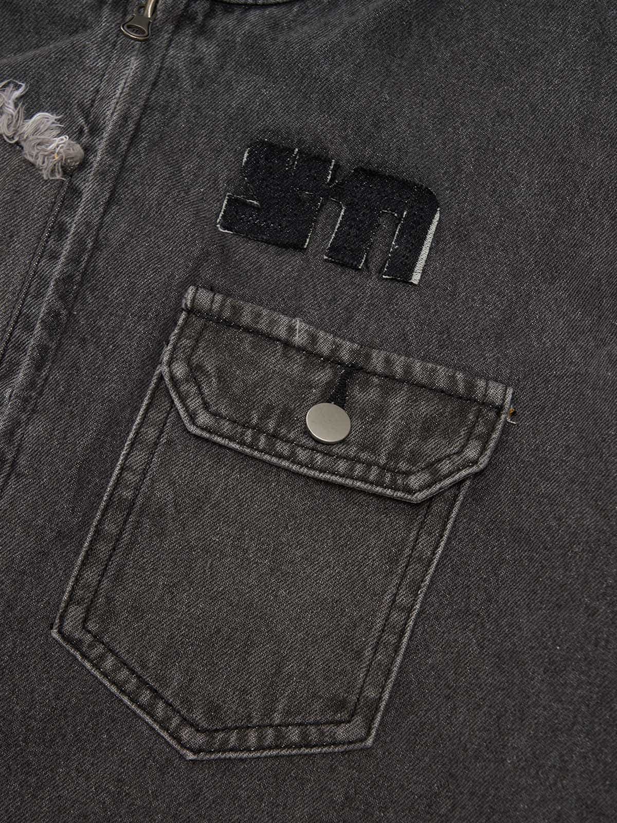 Thesupermade Appliqué Deconstructed Patchwork Distressed Raw-edge Denim Jacket 