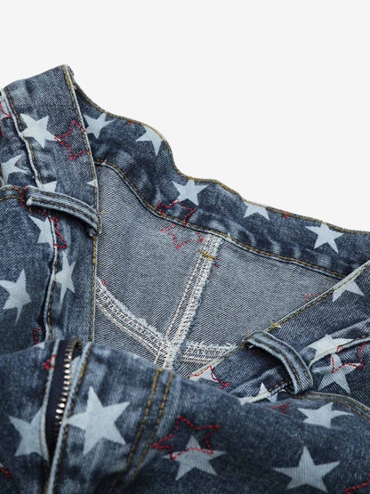 Star-Printed Wide-Leg Denim Culottes for Women - Stylish and Comfortable Everyday Wear 