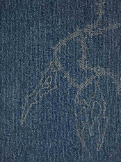 Original Retro Thorn and Key Pattern Laser-Burnout Baggy Jeans 