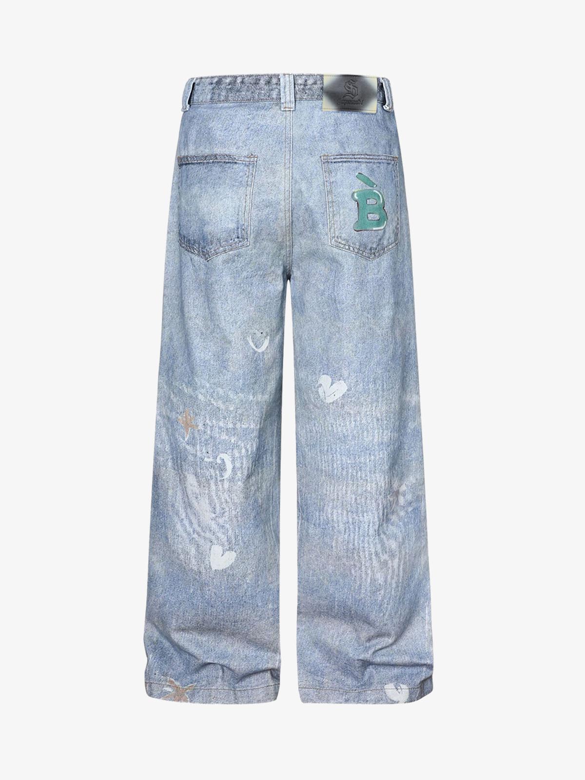 Denim Wide Leg Jeans with Dalmatian Print and Studs, Distressed Design for Streetwear Fashion?