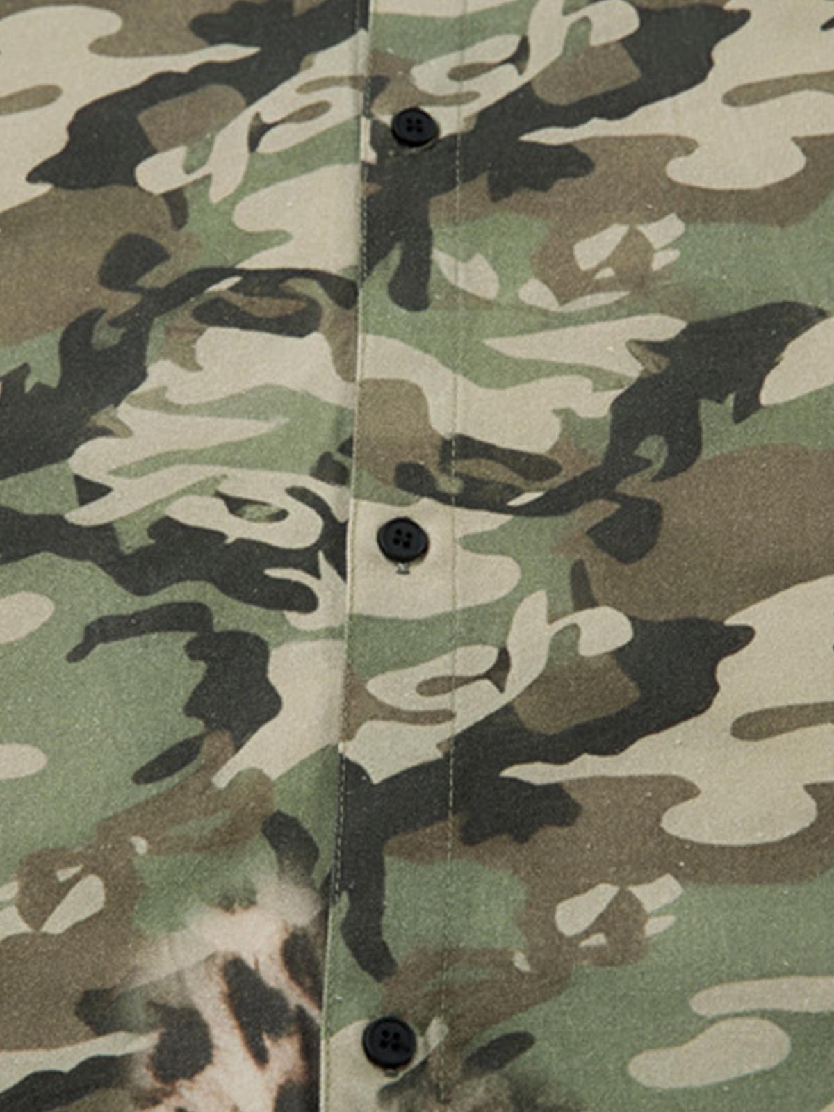 Cotton Camouflage Print Short Sleeve Shirt with Long Sleeve Layering Design?