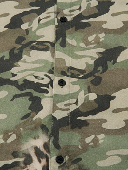 Cotton Camouflage Print Short Sleeve Shirt with Long Sleeve Layering Design?
