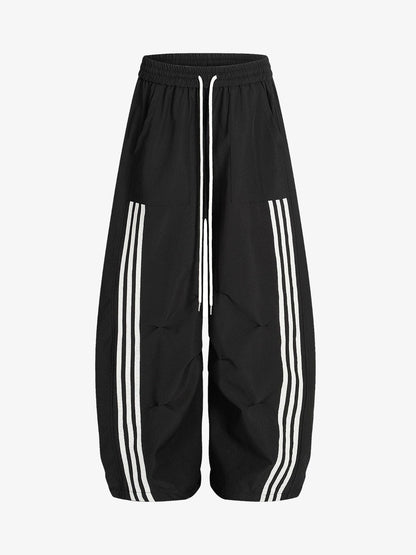Cotton-Blend Track Suit Set with White Stripes - Oversized Zip-Up Jacket and Wide-Leg Pants?