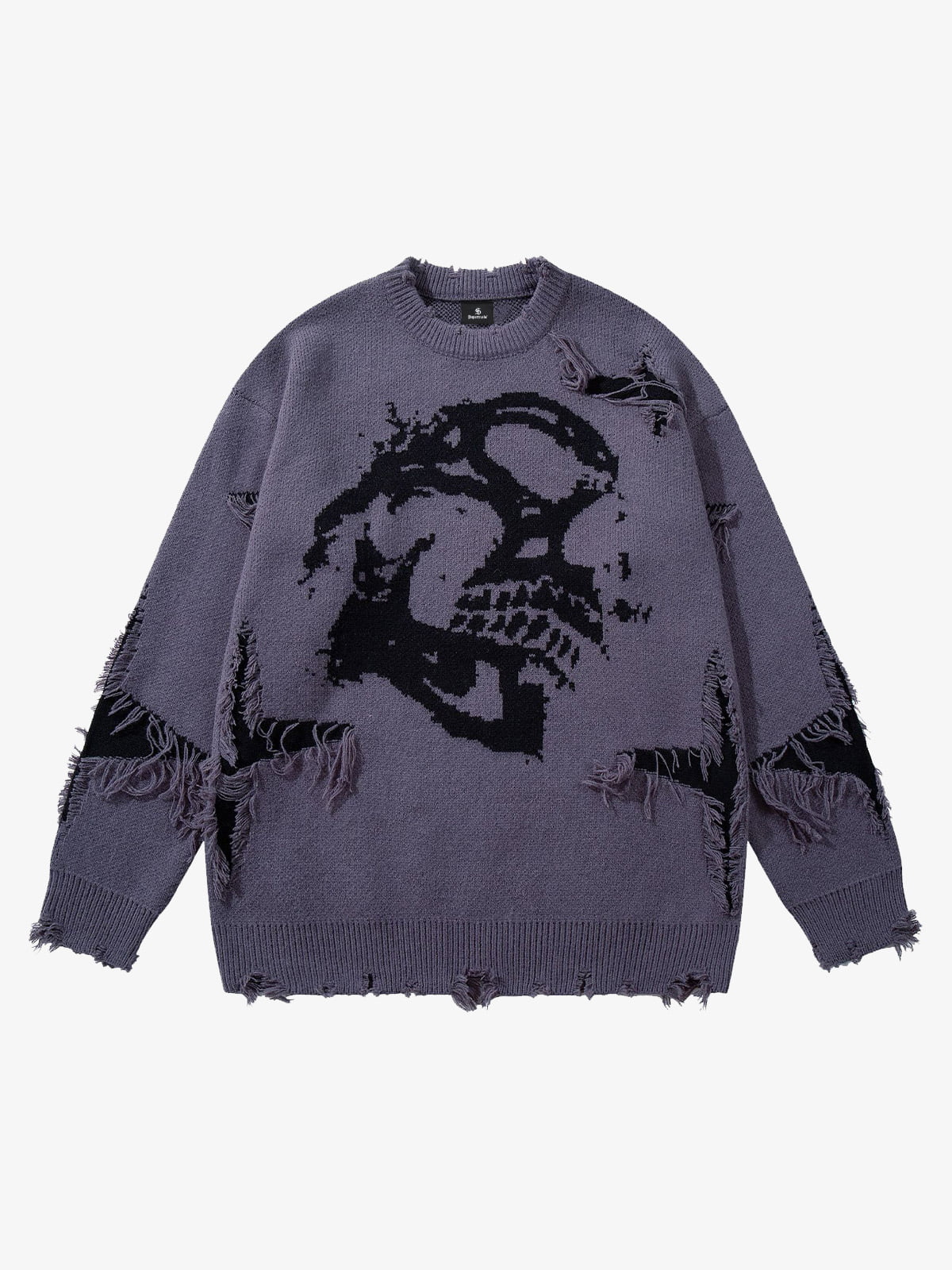 Skull Pattern Knit Sweater - Trendy and Cozy for Casual Wear 