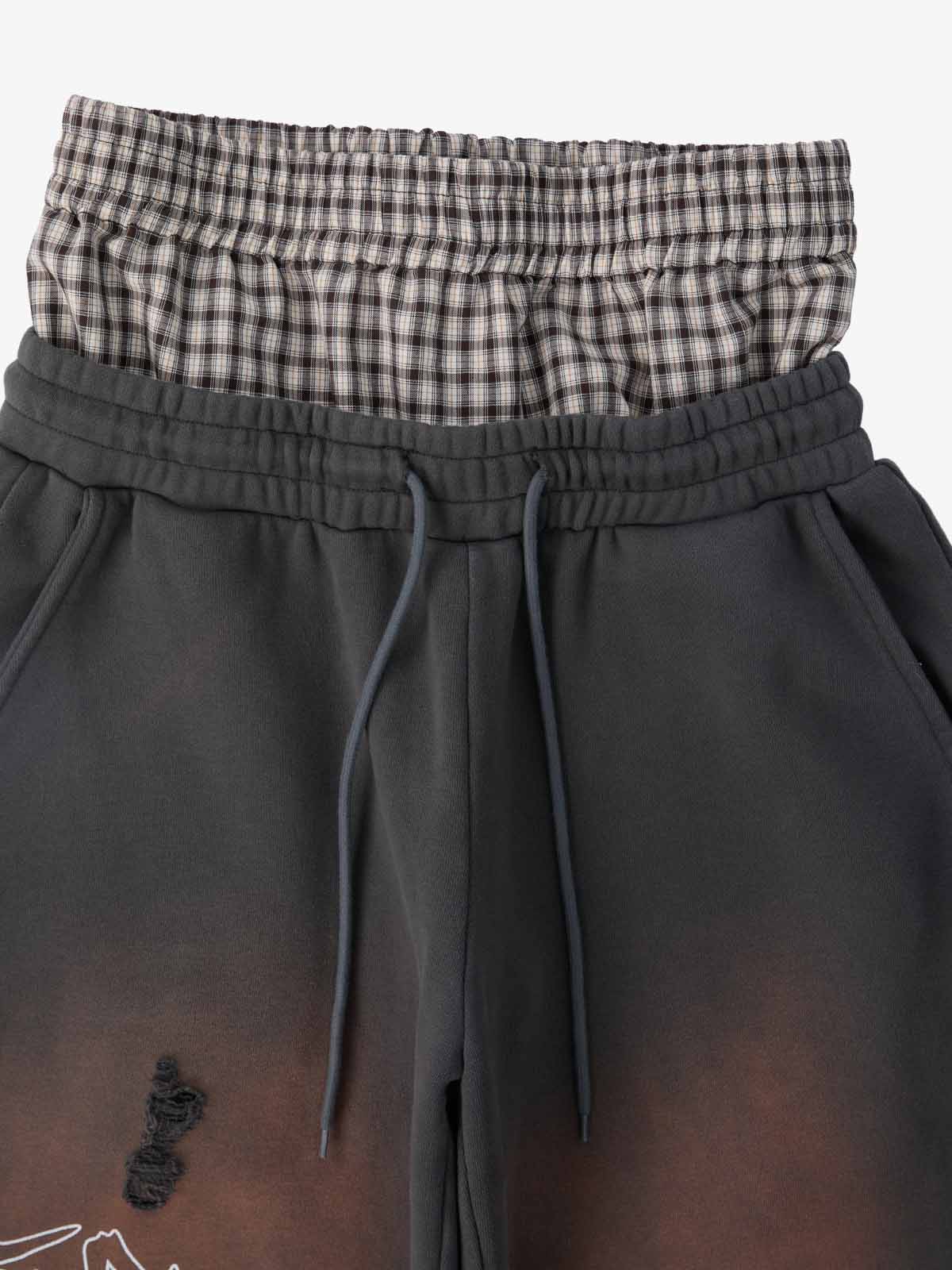 Supermade Vintage Distressed Print Patchwork Sweatshirt Set 