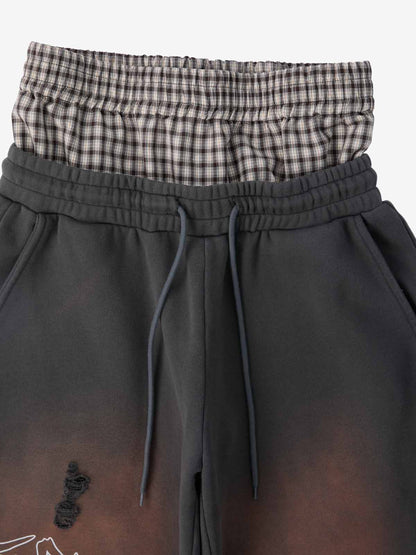 Supermade Vintage Distressed Print Patchwork Sweatshirt Set 