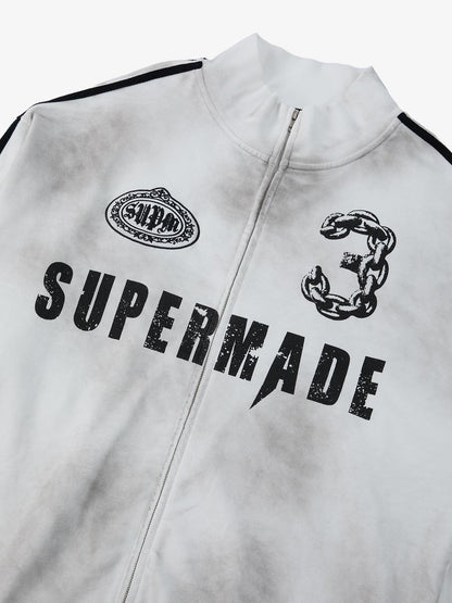 Supermade Vintage Distressed NO.3 Stand Collar Tracksuit 
