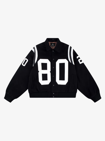 Cotton Blend 80 Number Baseball Jacket Men's Casual Sporty Varsity Coat with Ribbed Cuffs and Hem 