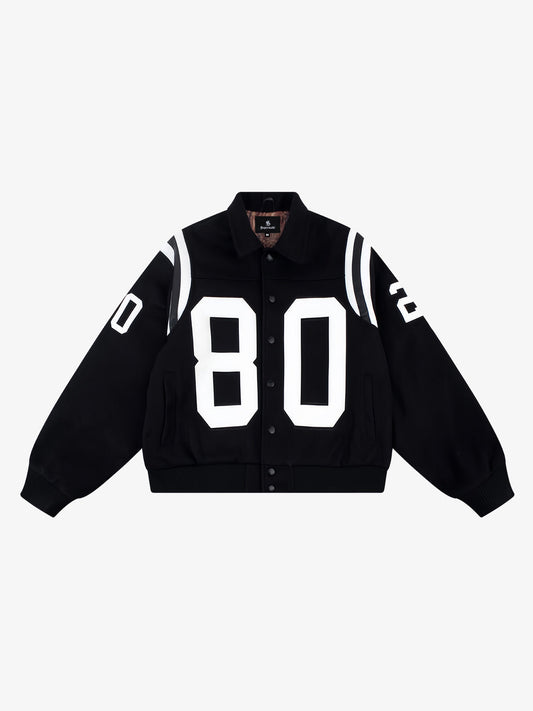Cotton Blend 80 Number Baseball Jacket Men's Casual Sporty Varsity Coat with Ribbed Cuffs and Hem 