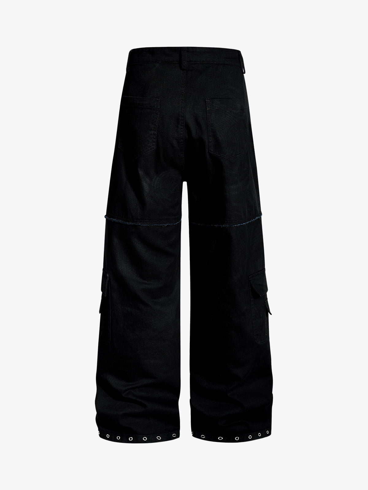 Cotton Blend Black Wide Leg Cargo Pants with Gothic Print and Metal Eyelets for Streetwear Fashion?