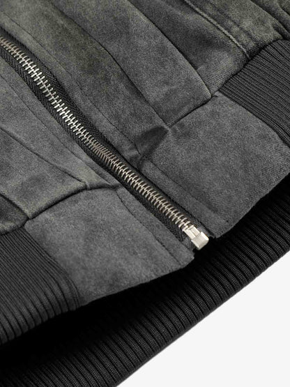 Vintage Distressed Pleated Shearling Collar Fleece Jacket