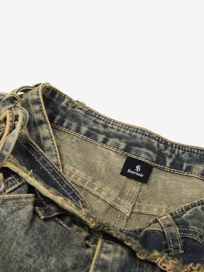 Denim Wide Leg Jeans with High Waist and Frayed Detail for Women 