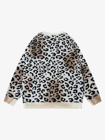 Leopard Print Knit Sweater for Women - Trendy and Cozy Fall/Winter Style 