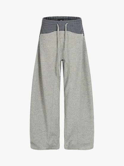 Contrast Check Waist Wide Leg Drawstring Sweatpants