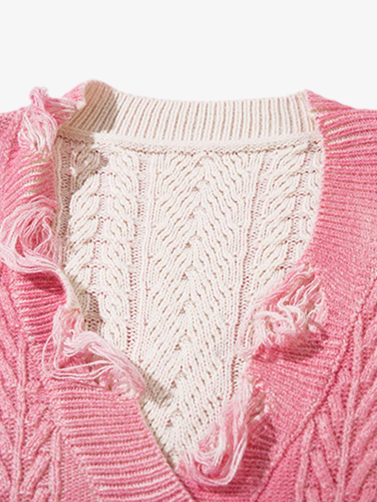 Cable Knit Cardigan Damaged Dirty Dyed Sweater 
