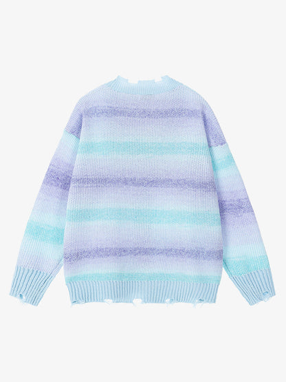 Vintage Gradient Butterfly Distressed Cardigan Sweater 