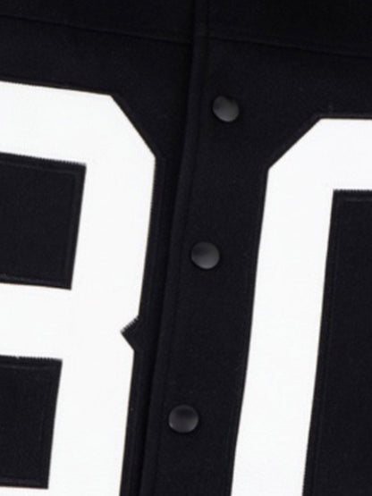 Cotton Blend 80 Number Baseball Jacket Men's Casual Sporty Varsity Coat with Ribbed Cuffs and Hem 