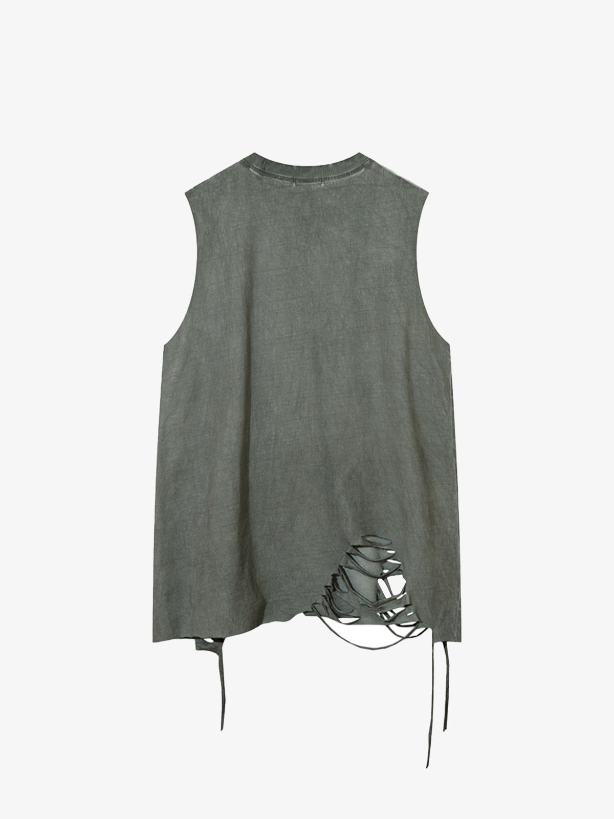Cotton Ripped Sleeveless Tank Top with Frayed Hem and Cut-Out Details for Edgy Streetwear Style 